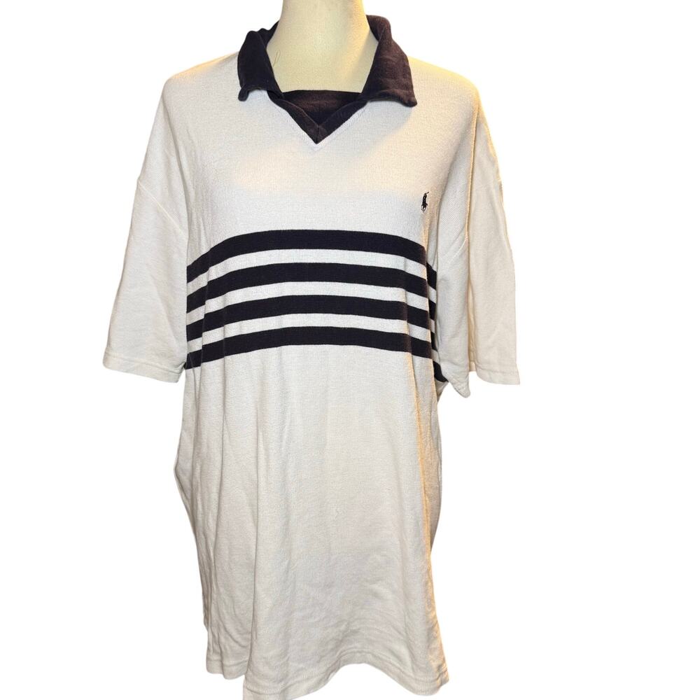 Polo Sport Ralph Lauren Vintage Striped 100% Cotton Knit Polo, Y2K, Men's XL